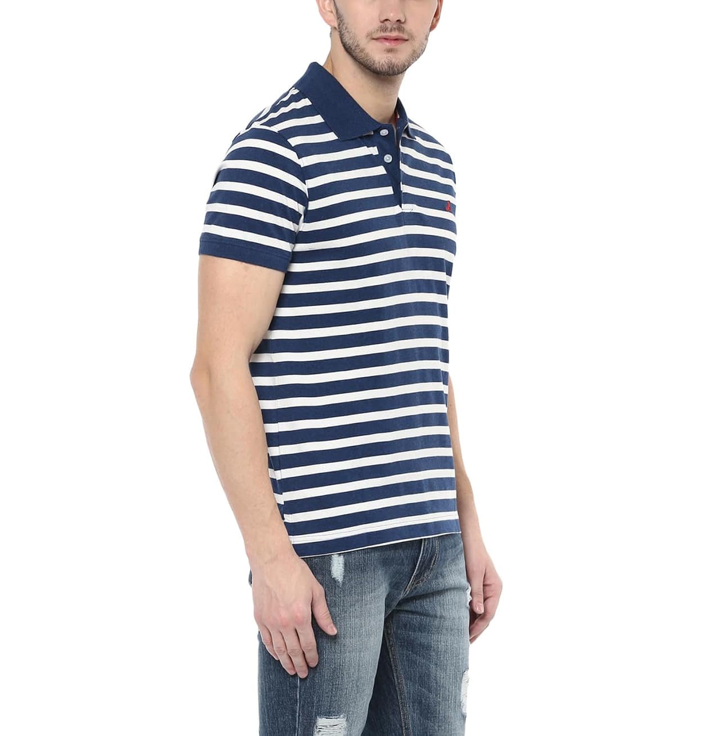 american crew men's cotton polo white and navy melange