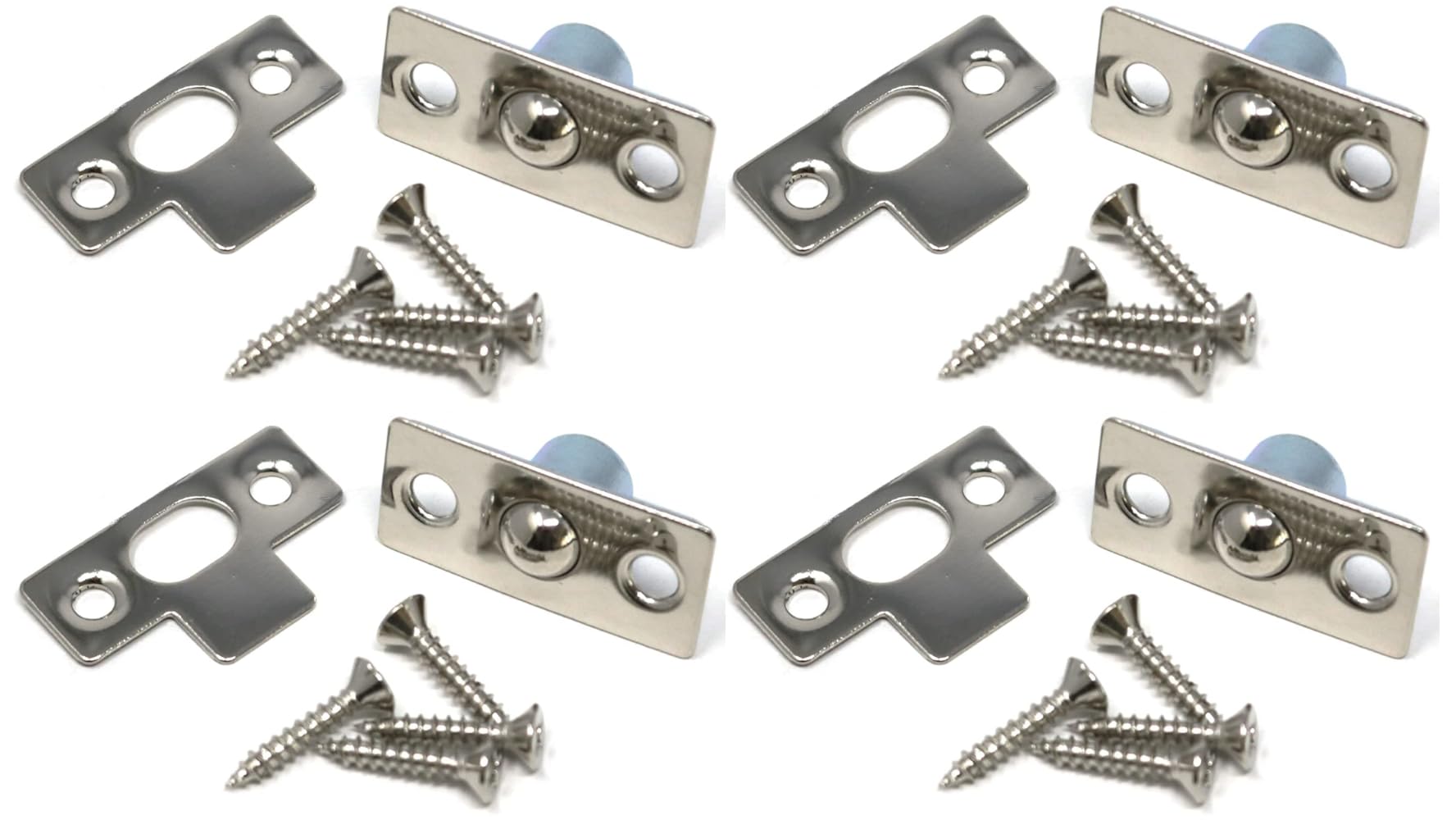 fiXte Bales Tubular Ball Roller Bolt Spring Cupboard Cabinet Door Catch Nickel Plated Plates 13mm (Pack of 4)