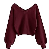 ZAFUL Women's Cropped Sweater V-Neck Long Sleeve Crop Sweater Pullover Jumper Knit Top