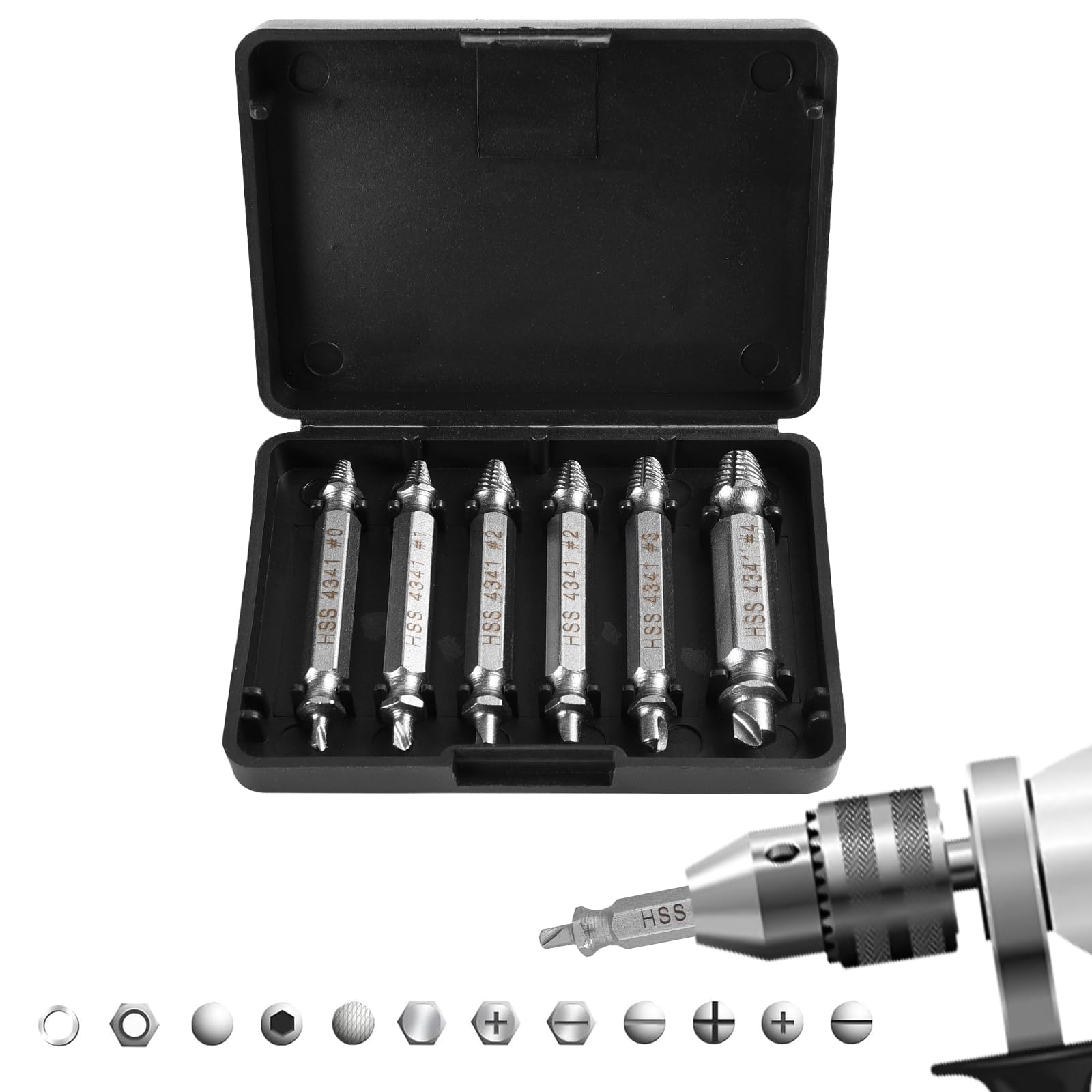 6PCS Damaged Screw Extractor Set, Screw Extractor Set Broken Screw Removal Tool Bolt Extractor Set Rounded Bolt Remover Tool Easy Out Stripped Screw Remover Kit for Stripped Head Screws Nuts Bolts