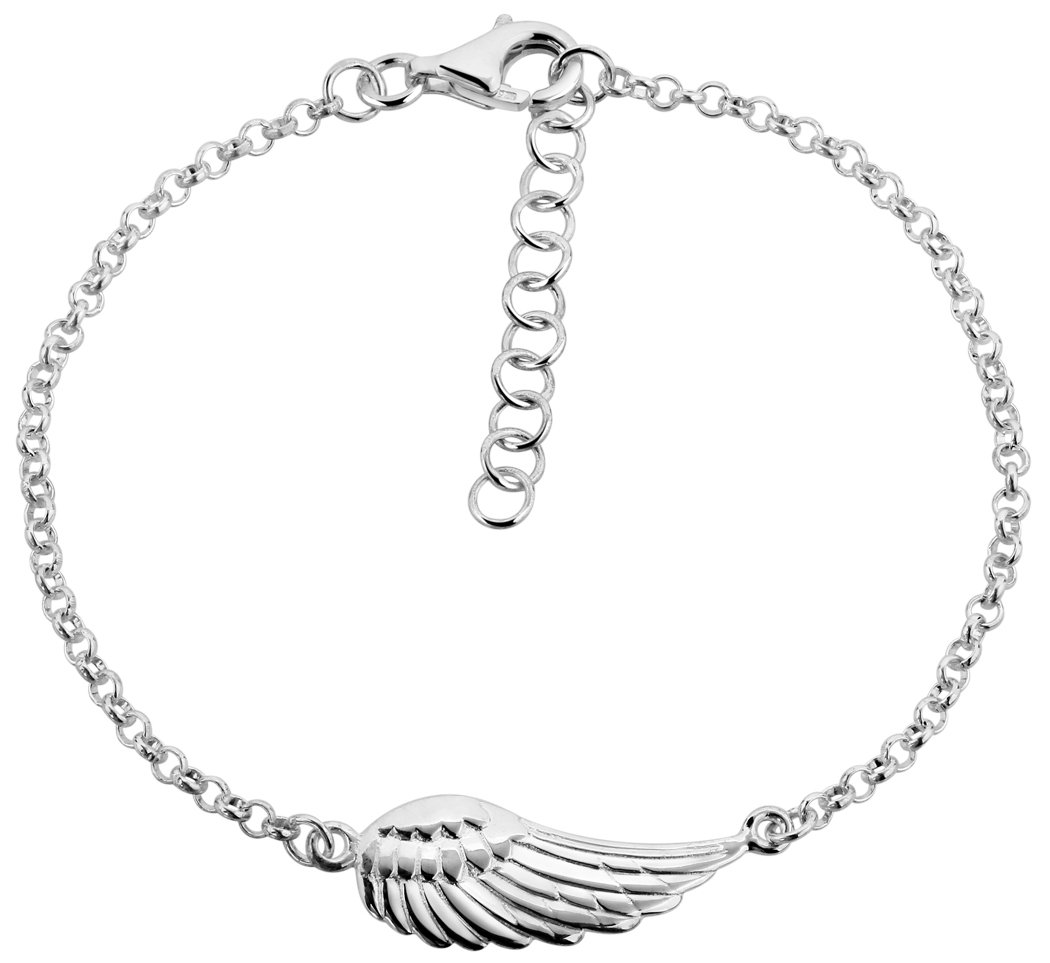 Nenalina Women's Bracelet 2 mm with Wings, Length 18 + 3 cm Extension, Handmade from 925 Sterling Silver, 331091