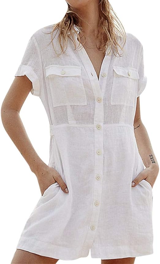 womens white linen dress