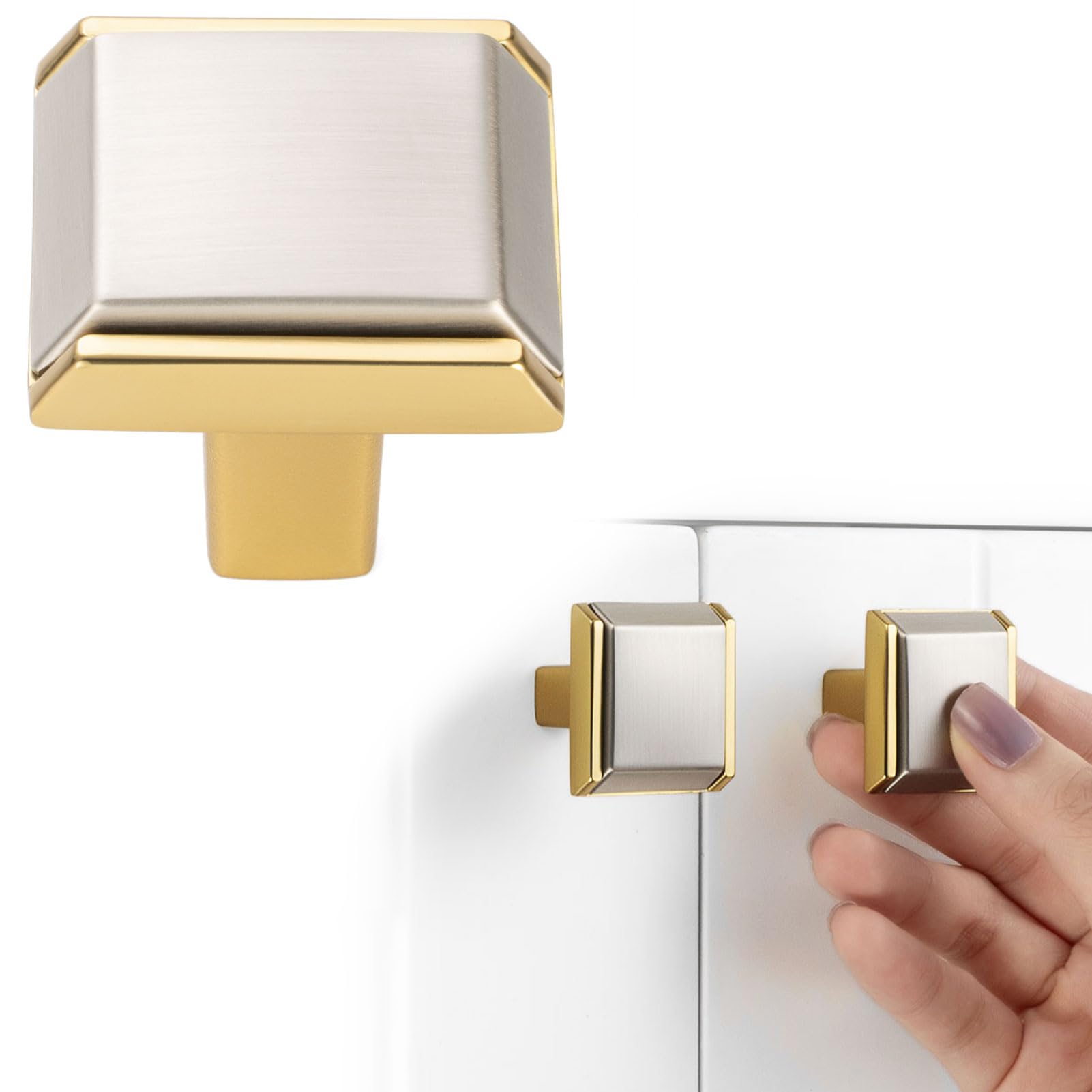 Photo 1 of BEROSSA Nickel and Gold Cabinet Knobs Brushed Nickel and Gold Drawer Knobs, 5 Pack 1-1/4 Inch, 2281 Square Single Hole Cabinet Pulls for Kitchen Cabinets Drawers Bedroom Dresser Bathroom
