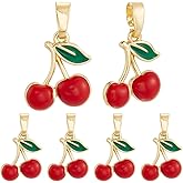 Beebeecraft 1 Box 12Pcs Cherry Charms 18K Gold Plated Brass Enamel Red Cherry Charms Sweet Fruit Pendant with Pinch Bail for Necklace Bracelet Jewelry Making DIY