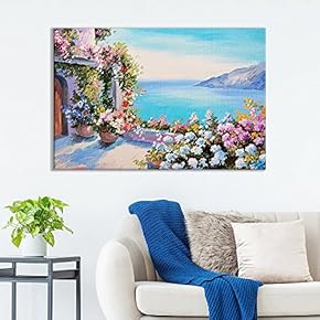 Canvas Wall Art of Colorful Flower Porch Overlooking Seaside | 12" x 18"