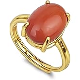 Carnelian Ring, Non Tarnish 14k Gold Plated Natural Red Agate Rings for Women, Adjustable Oval Shape Gemstone Orange Ring for Carnelian Jewelry
