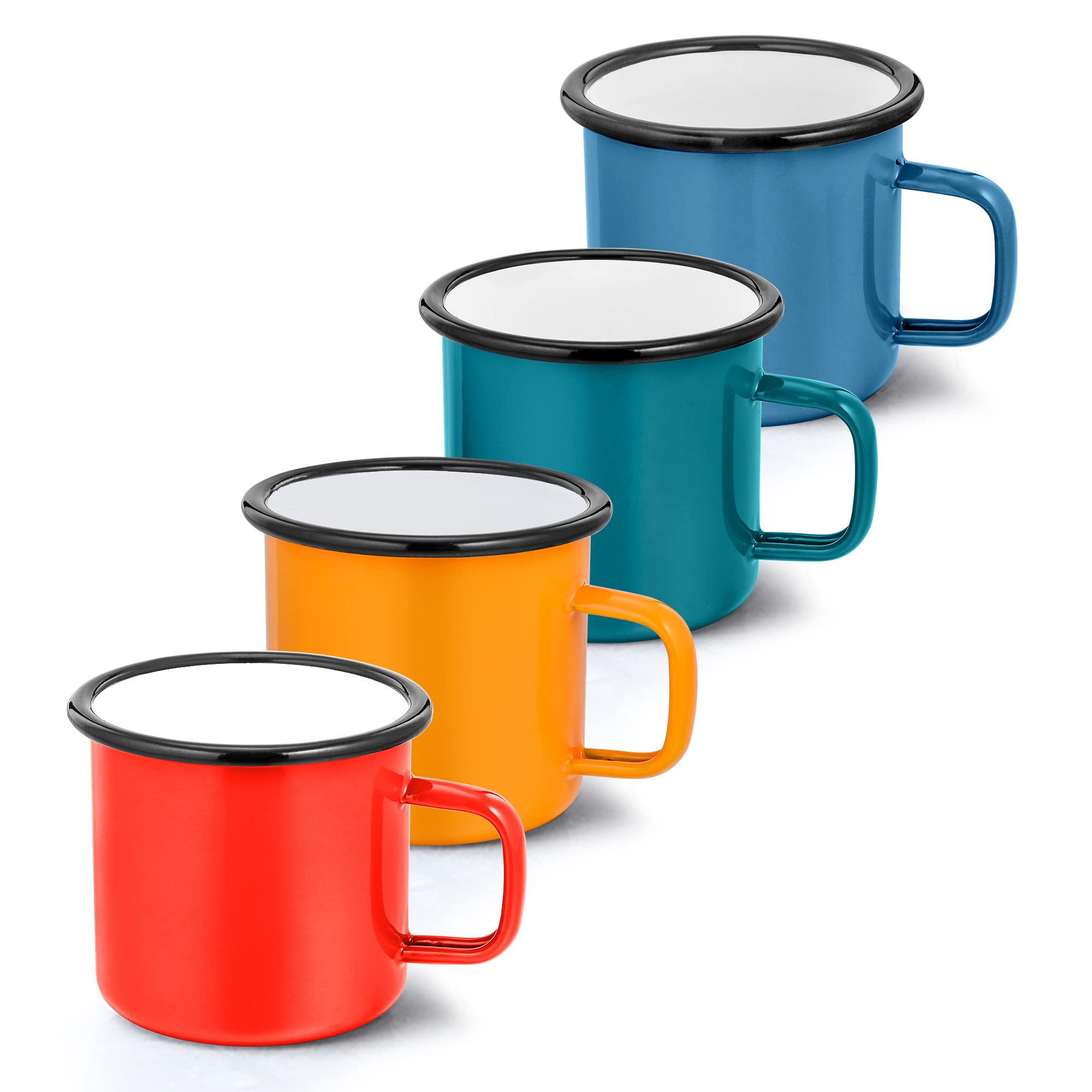 Herogo Enamel Mug, Camping Coffee Mug Set of 4, Red/Blue/Green/Yellow, 350ml Vintage Tea Cups for Home Garden Travel, Christmas Cups and Mugs for Hot Drink, Reusable & Portable