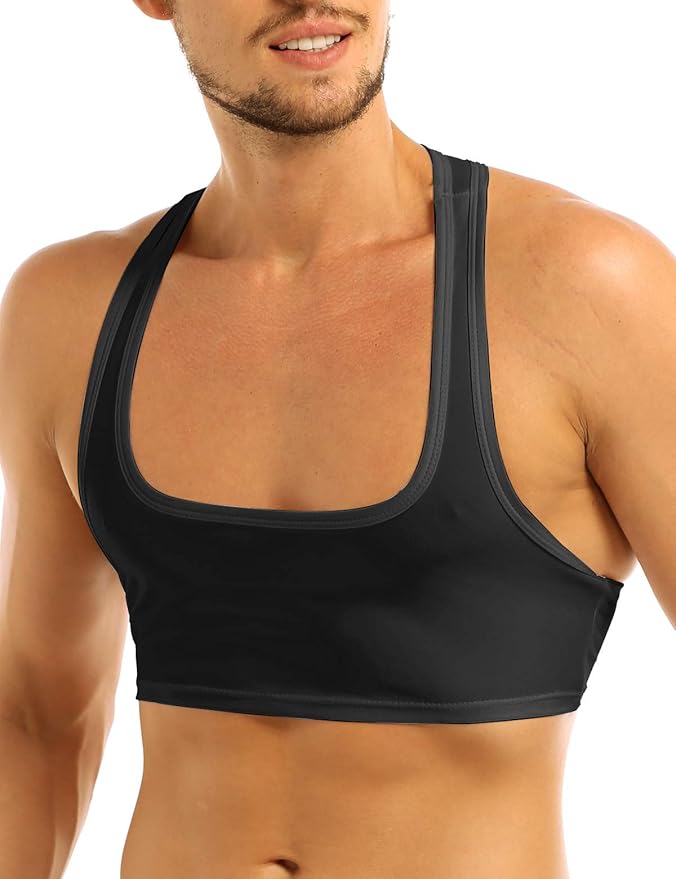 YOOJOO Men Sports Bra Crop Tank Top Vest YBack Fitness Muscle TShirt