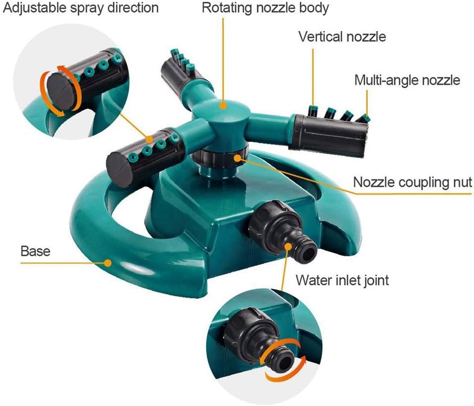 Garden Sprinkler, Automatic Lawn Water Sprinkler, 360 Degree 3-Arm Rotating Sprinkler System, Adjustable Water Spray Range - Image 4