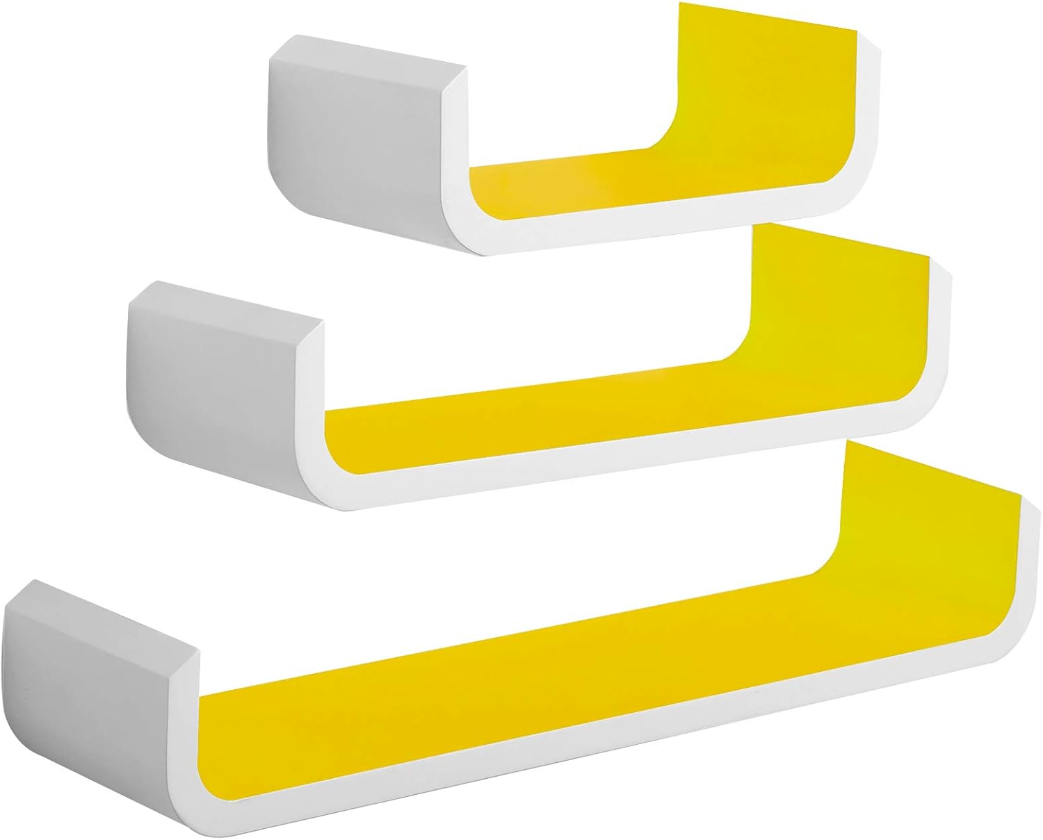 WOLTU Floating Shelves Yellow Wooden Shelves Pack of 3 U Shaped