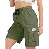 XinYangNi Women's Casual Cotton Cargo Shorts Elastic Waist Drawstring Loose Fit Lightweight Multi Pocket