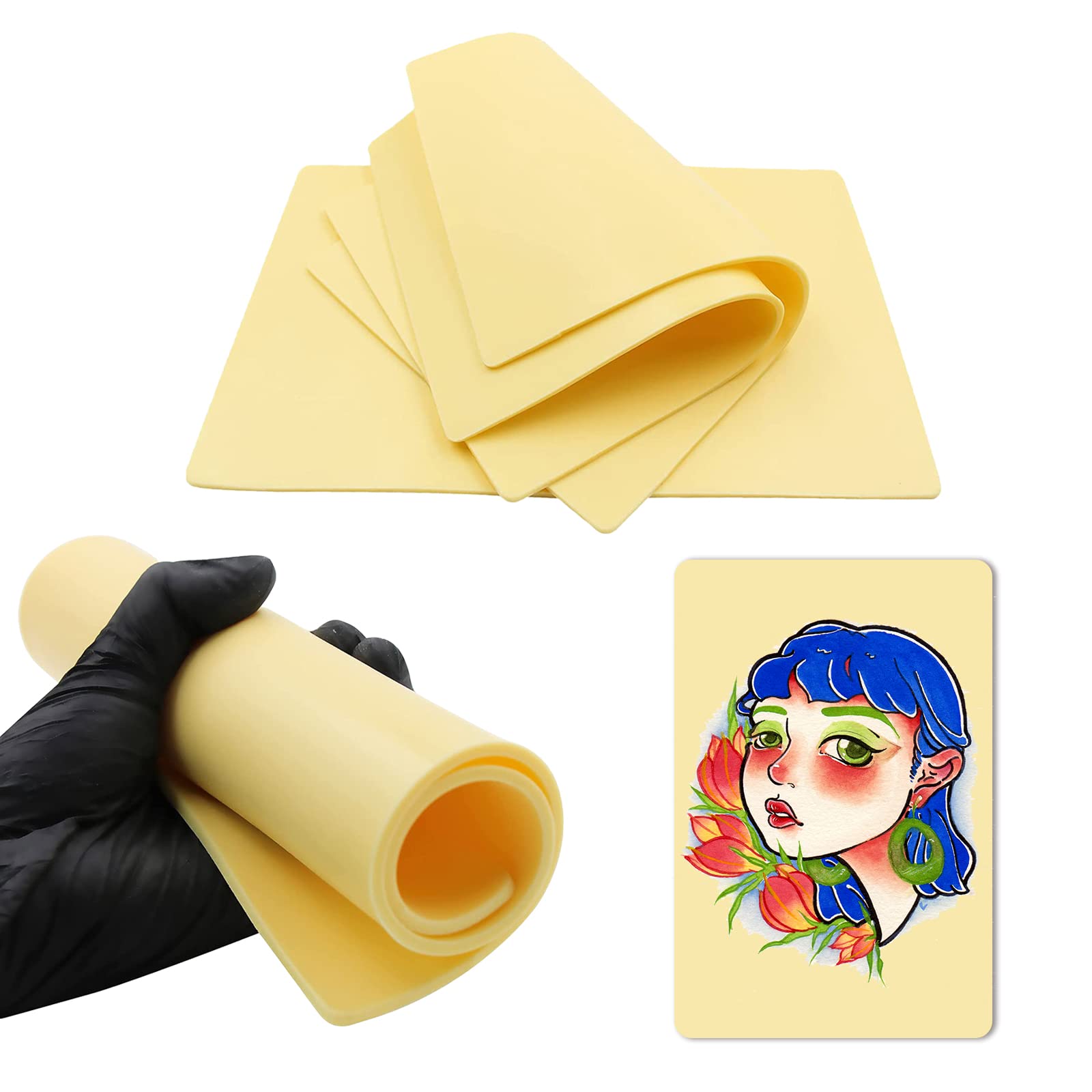 3MM Tattoo Practice Skin - PEPAX 5 Pieces 12 x 8 Inch Blank Tattoo Practice Skin Pads Silicone Double Sided Fake Skin for Beginners and Artists