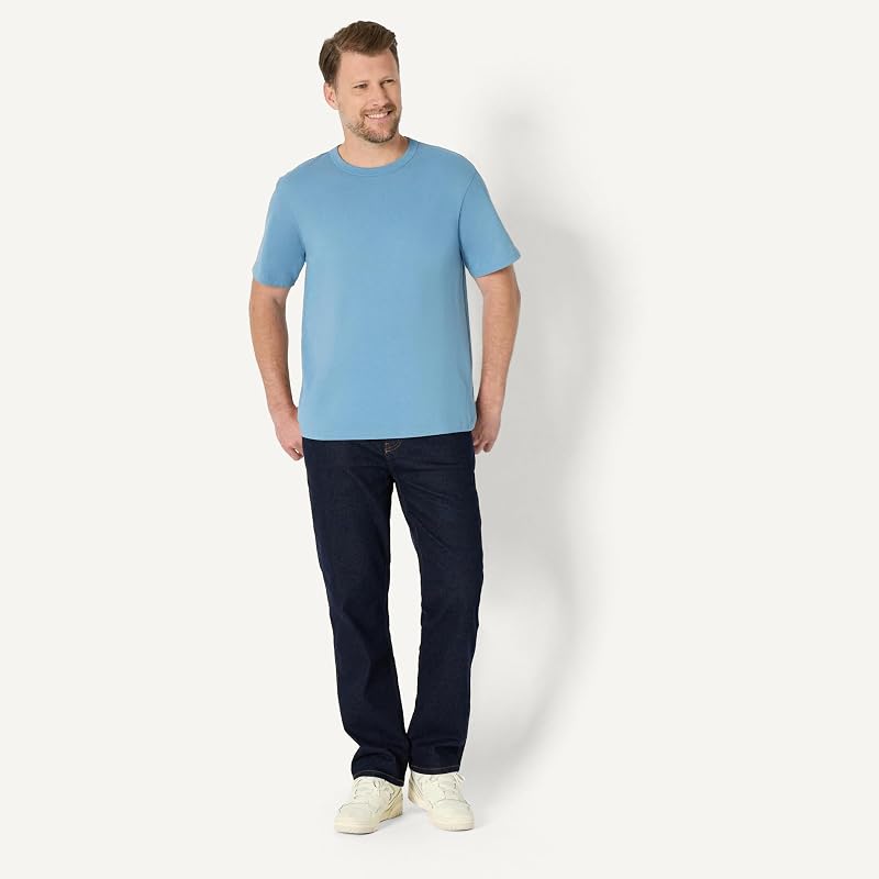 Camiseta de algodón Pesado de Ajuste Holgado para Hombre, Color Azul Polvoriento, Talla M