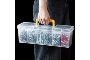 7-Piece Tool Organizer Set, 6 Small & 1 Large Transparent Hardware Storage Boxes with Dividers for Screws, Nuts, Bolts
