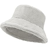 Women Plush Fluffy Bucket Hat Warm Lining Winter Faux Fur Cozy Wide Brim Winter