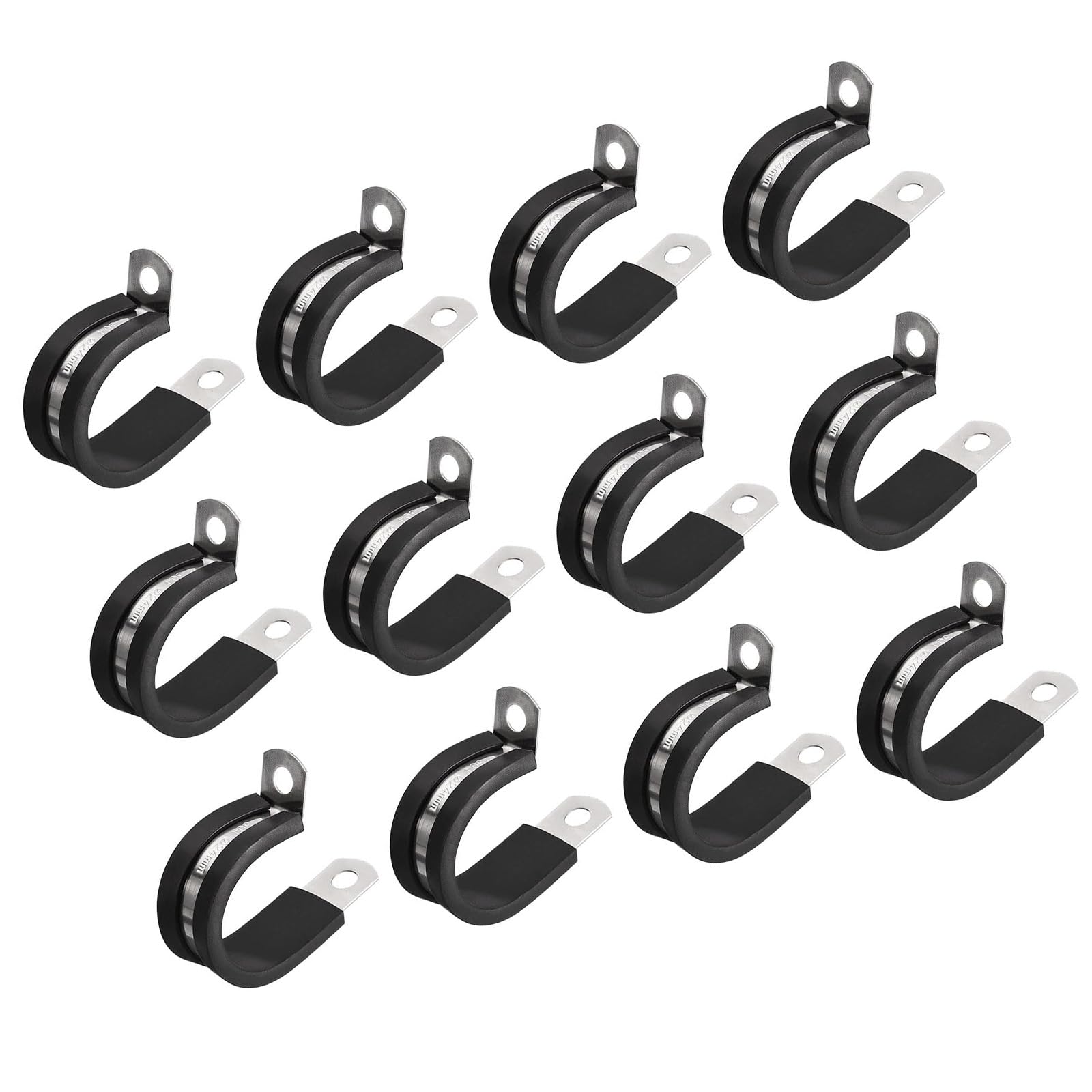 MACHSWON 12Pcs 1 Inch(24mm) Cable Clamp, Rubber Cushioned Insulated Clamp 304 Stainless Steel R Shape Bracket Metal Pipe Clamp Tube Holder for Wire Hose Tube