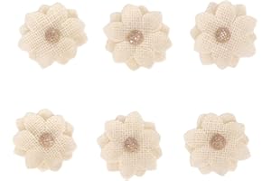 Burlap Flowers, Linen Fabric, 6PCS 6cm Diameter White DIY Floral Crafts - Handcrafted Vintage Style, Durable Material, Perfec