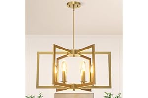 LIGHTFUZE Modern Gold Chandelier, 6-Light Geometric Dining Room Light Fixture, Industrial Pendant Lights Kitchen Island, Hanging Metal Farmhouse Chandelier for Bedroom, Entryway, Foyer, Kitchen, Living Room
