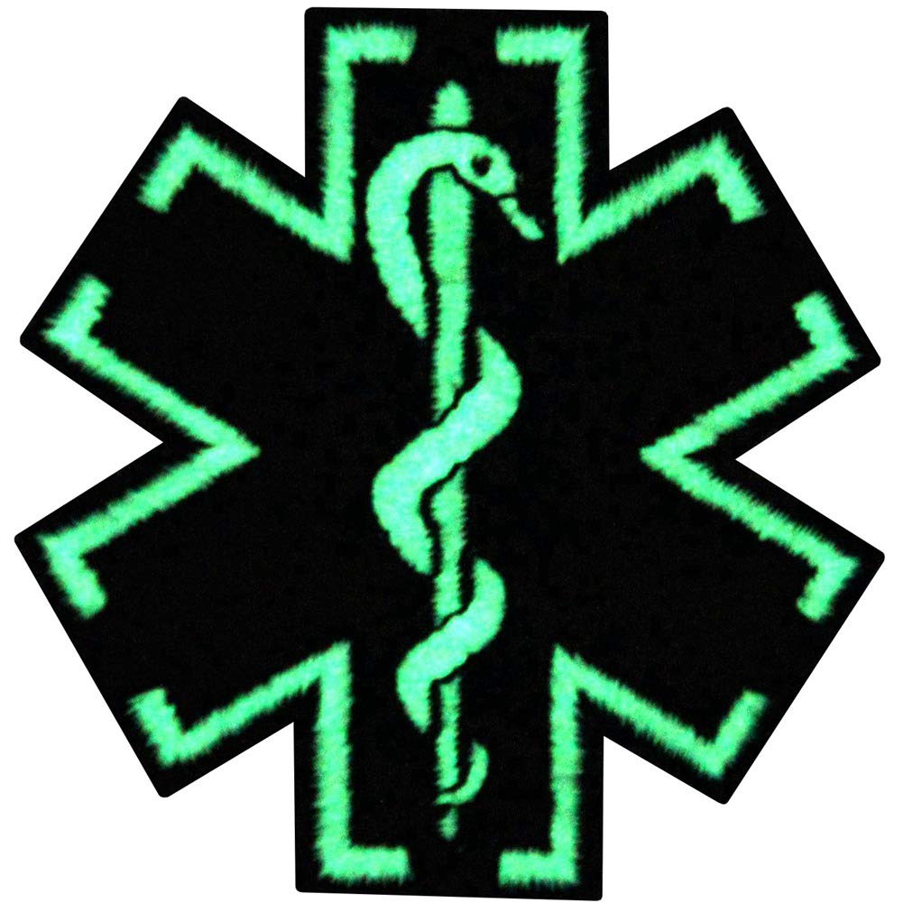 Glow in Dark Patch Tactical ACU EMS EMT Medic Paramedic Star of Life Morale Embroidered Applique Iron On Sew On Emblem