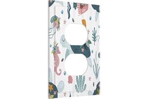 Wpshijia Underwater Floral Turtle Animal 1 Gang Single Duplex Light Switch Plate Outlet Cover Decorative Wall Plate Switchplate Electrical Faceplate for Nursery Kidsroom Bedroom Decor