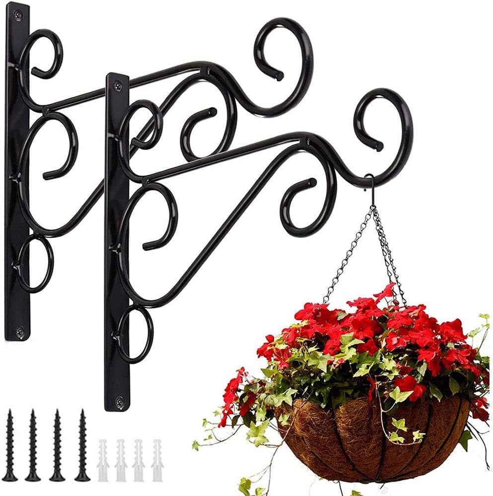 Bhina 2 Pieces Hanging Basket Brackets,Black Plant Hooks,Hanging Basket Brackets Outdoor,Iron Bracket with Screws,for Outdoor,Garden,Hanging Basket,Lantern,Decoration,Bird Feeder