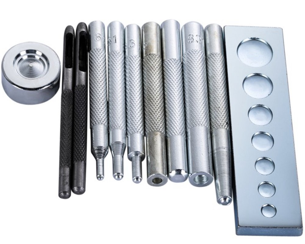 DreamColor 11 PCS Leather Craft Die Punch Hole Snap Rivet Button Base Hand Tool