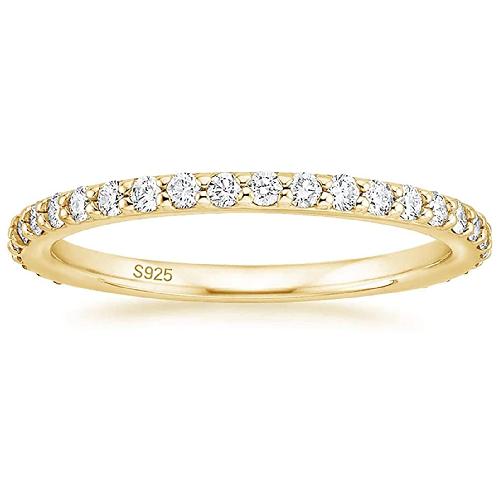 Zakk Women 925 Sterling Silver Eternity Ring Cubic Zirconia Full Eternity Stacking Engagement Wedding Band (Gold,Size O 1/2)