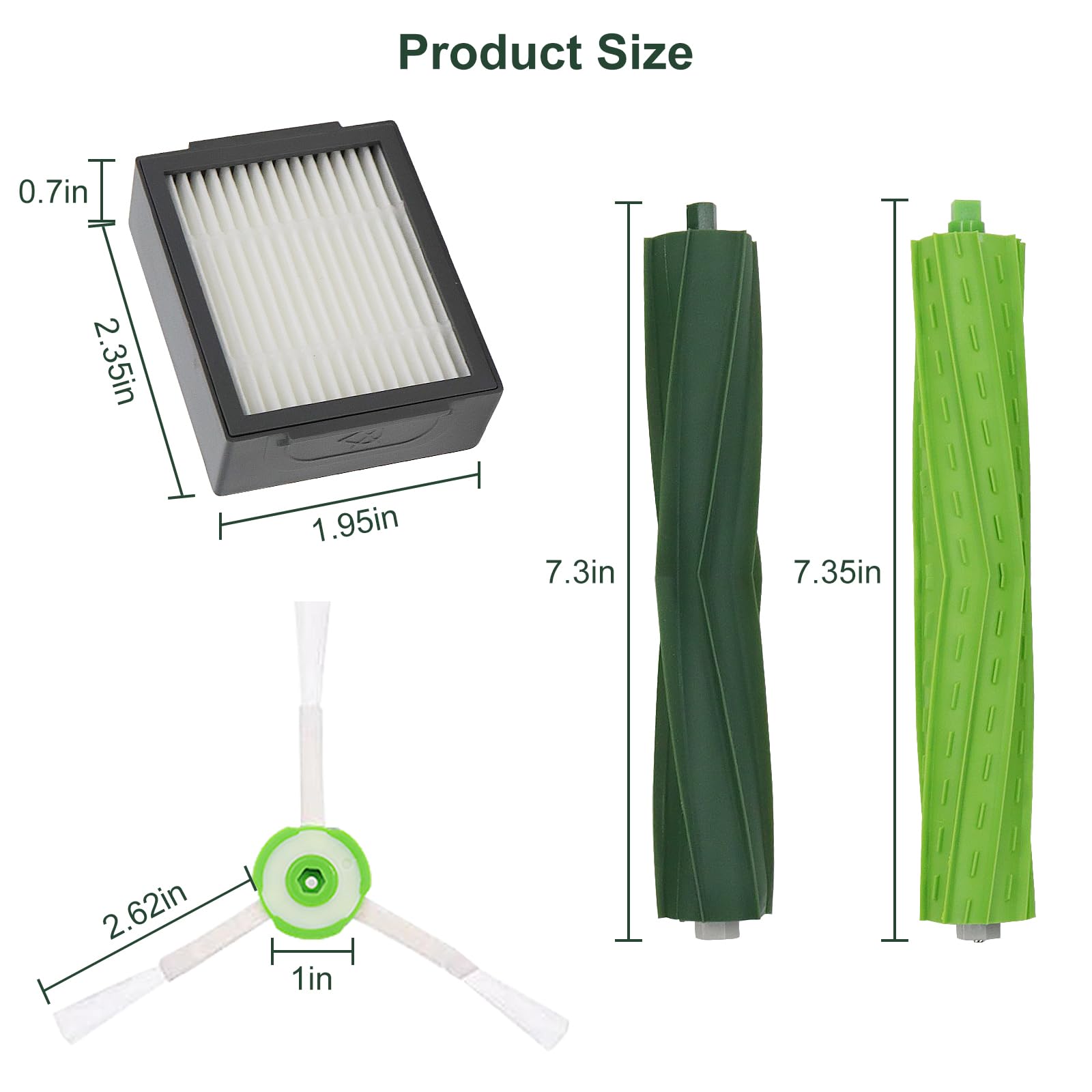 18 Pack Compatible with E/i/j Series Replacement Parts, E5 E6 E7 i2 i3 i3+i4 i4+ i6 i6+ i7 i7+ i8 i8+/Plus, 2 sets of multi-surface rubber roller brush 8 filters 8 side brushes