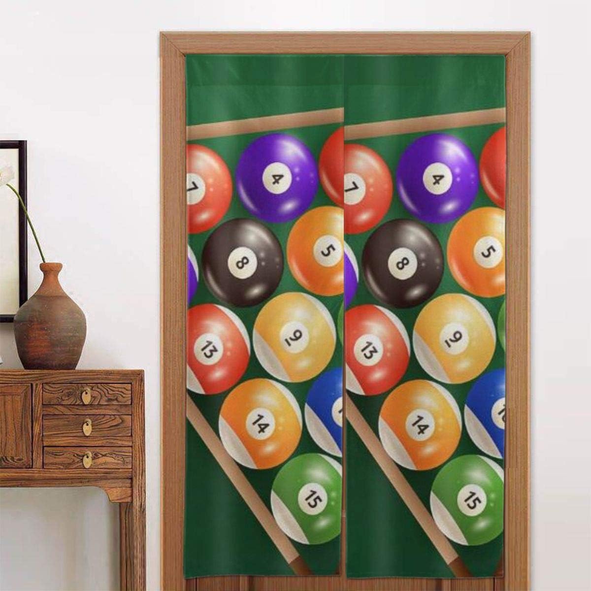 Amazon Wotaka 部屋仕切り のれん ビリヤードボールスヌーカーグリーン背景イラストスポーツをテーマに おしゃれ 暖簾 玄関 キッチン リビング 飲食店 出入り口 ロング のれん カーテン 幅86 丈143cm のれん オンライン通販