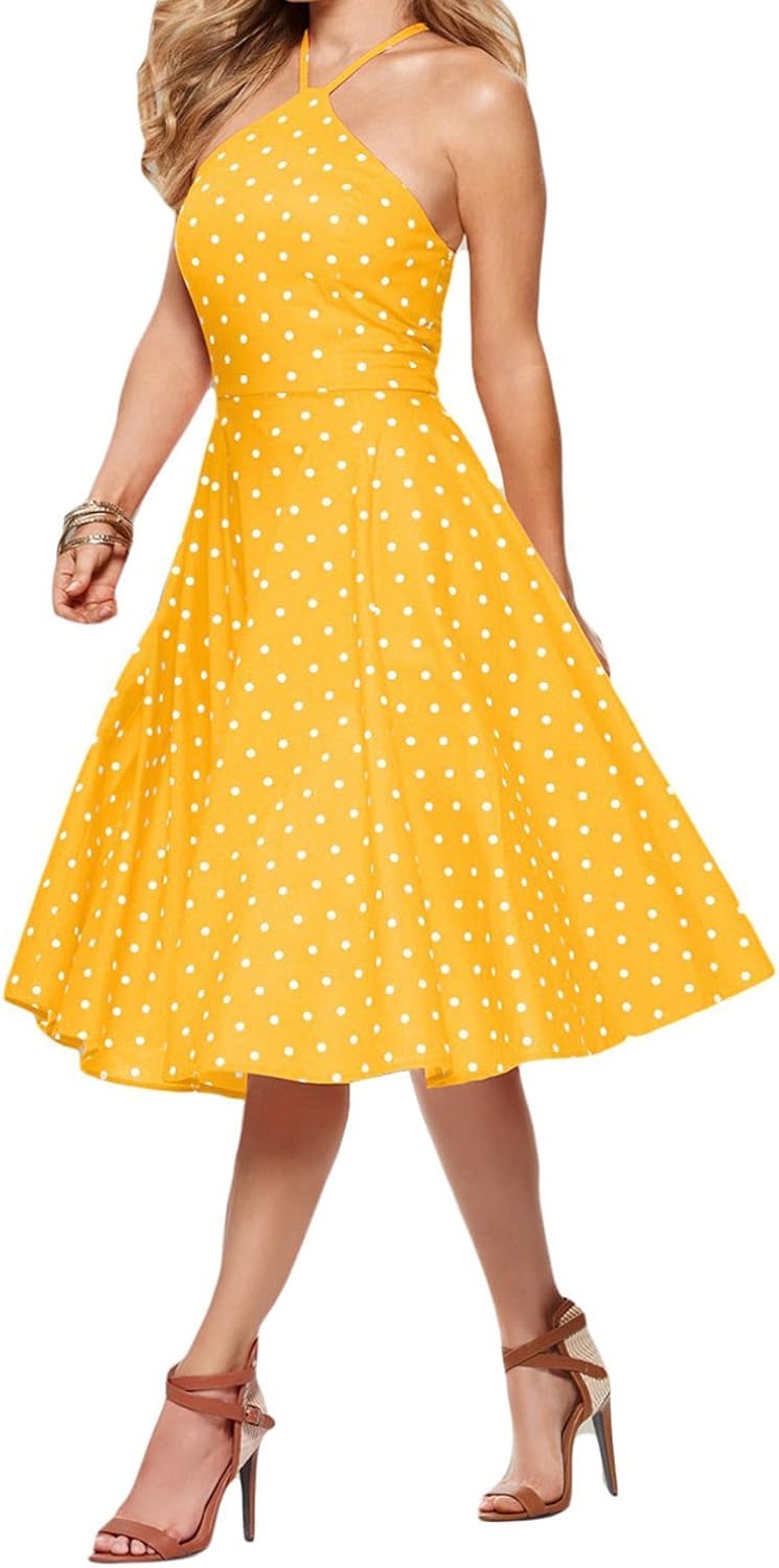 yellow polka dot midi dress