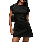 SHENHE Women's Short Sleeve Ruched Tshirt Dress Crewneck Flared A Line Casual Mini Dresses