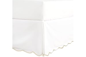 HIG Off White Chic Queen Bed Skirt - Easy Fit Scallop Edge Pleated Bedskirts, 14 Inch Drop Anti-Slip Dust Ruffle, Thick Fabric for Enhanced Privacy, Pre-Washed for Long-Lasting Use(N60022)