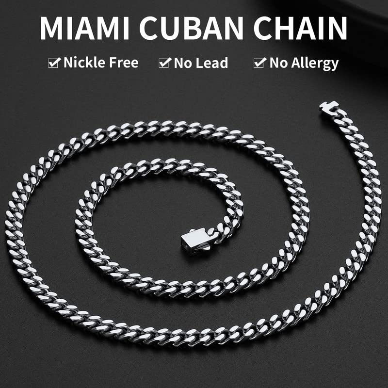 ChainsHouse Stainless Steel Mens Cuban Link Chain, Black/ 18K Gold Plated Miami Cuban Chain Necklace, 5mm/7mm/9mm/12mm/14mm Width, No Tarnish& Durable Hip Hop Mens Jewelry, 18