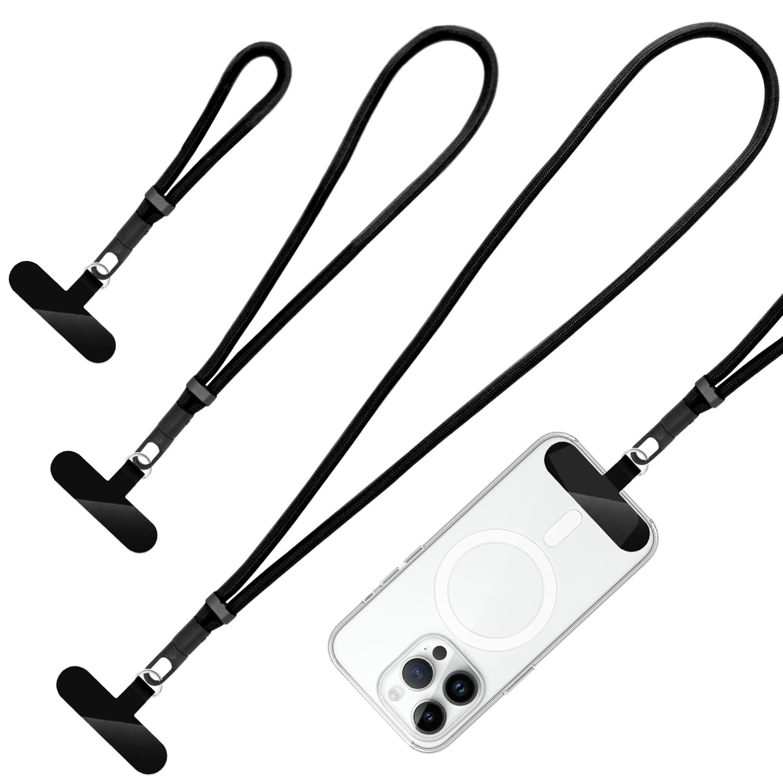 Yojaro 360° Rotatable Adjustable Phone Lanyard 3-Piece Set - Wrist/Neck/Crossbody Strap with Tether Tabs, Universal for Phones(Black)