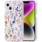 MOSNOVO for iPhone 13/14 Case | Military Grade 6.6ft Drop Tested | Clear with Botanical Floral Design