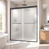 Double Sliding Frosted Glass Shower Door, 6mm Glass, 56-60 in W x 72 in H