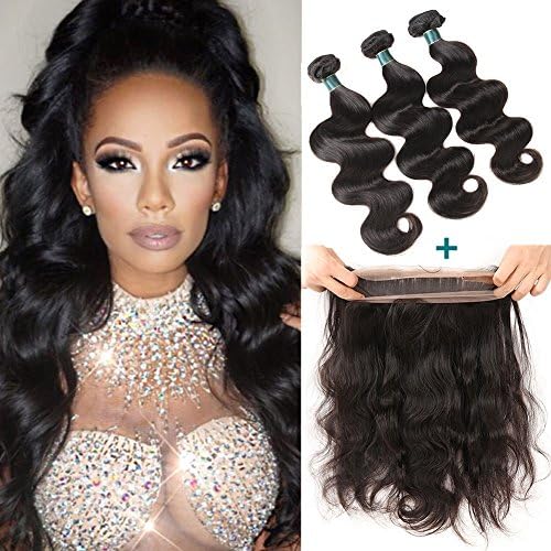 Ashimary 360 Lace Frontal Closure with Bundles Virgin Indian Raw Hair Unprocessed Human Hair with 360 Closure Body Wave Bundles with Frontal Closure Baby Hair (20 20 20 +18inch, Natural Color)