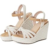 Tscoyuki Espadrille Wedge Sandals for Women, Adjustable Ankle Strappy Cute Shoes Open Toe Platform Womens Sandals Casual Sloping High Heels