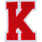 1 PCS 4.0" Red Chenille Letter Patch, Iron on Patches for Hats Clothes Bags Backpacks Jeans, Initial Patches Large Varsity Letter. (Letter K)