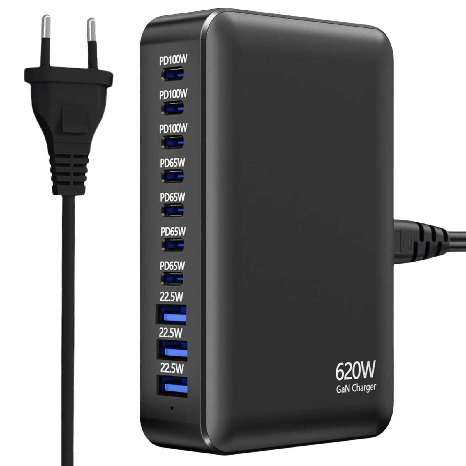 620W USB C Ladegerät 10-Port, Schnellladegerät Adapter Mehrfach mit GaN III, mit 7 USB-C und 3 USB-A PD Charger 100W Netzteil für MacBook, iPhone, Laptop, iPad, Samsung