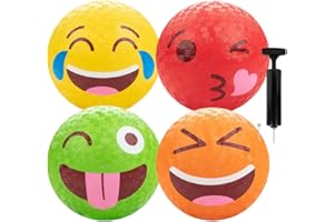 Gaga Ball 5 Inch Playground Balls with Air Pump (4 pk, Silly Faces)- Durable Rubber Balls Official Size for Dodgeball & Handb