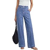 Dokotoo Women's Pants High Waisted Jeans Stretch Loose Fit Colorblock Denim Pants with Pocket