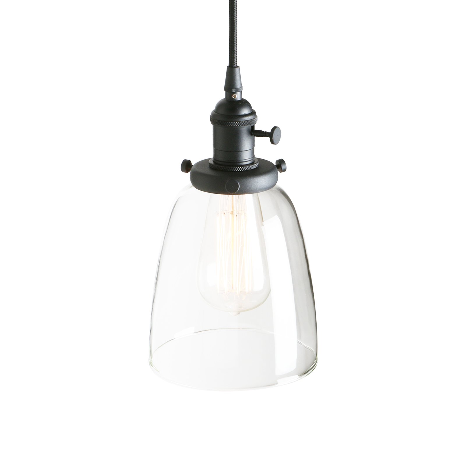 PathsOn Industrial Vintage Modern Edison Hanging Pendant Ceiling Light Fixture Loft Bar Kitchen Chandelier Decorative Lighting with Bell Clear Glass Light Shade E27 (Black)