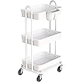 Simple Houseware 3-Tier Multifunctional Rolling Utility Cart with Hanging Bucket, White