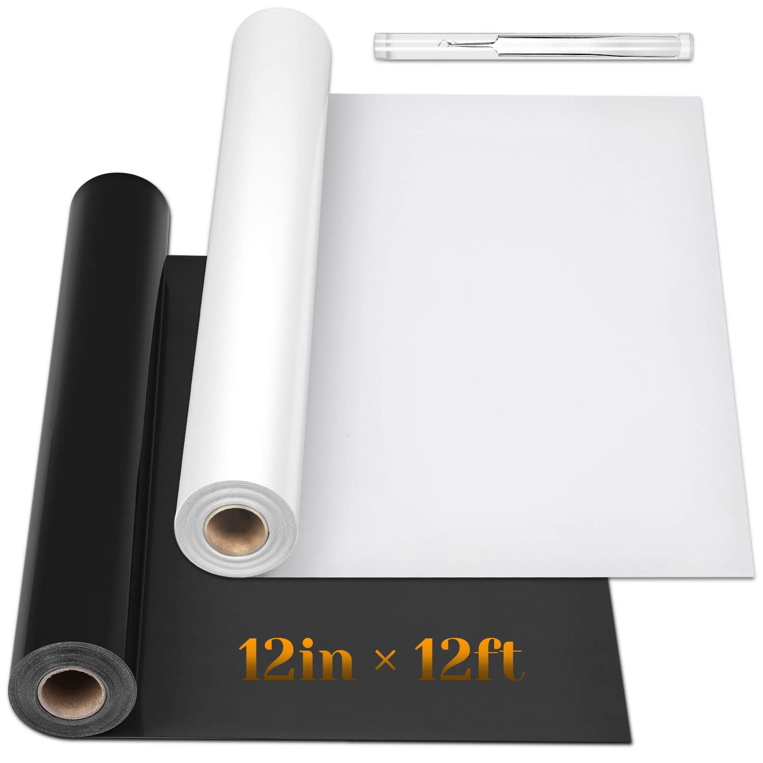 Photo 1 of 12" x 24ft Heat Transfer Vinyl Rolls, Flasoo 2 Rolls Black and White HTV Iron on Vinyl for Shirts, Compatible with All Cutting Machine, Easy to Cut & Weed (12 Inches by 12 Feet Per Roll)