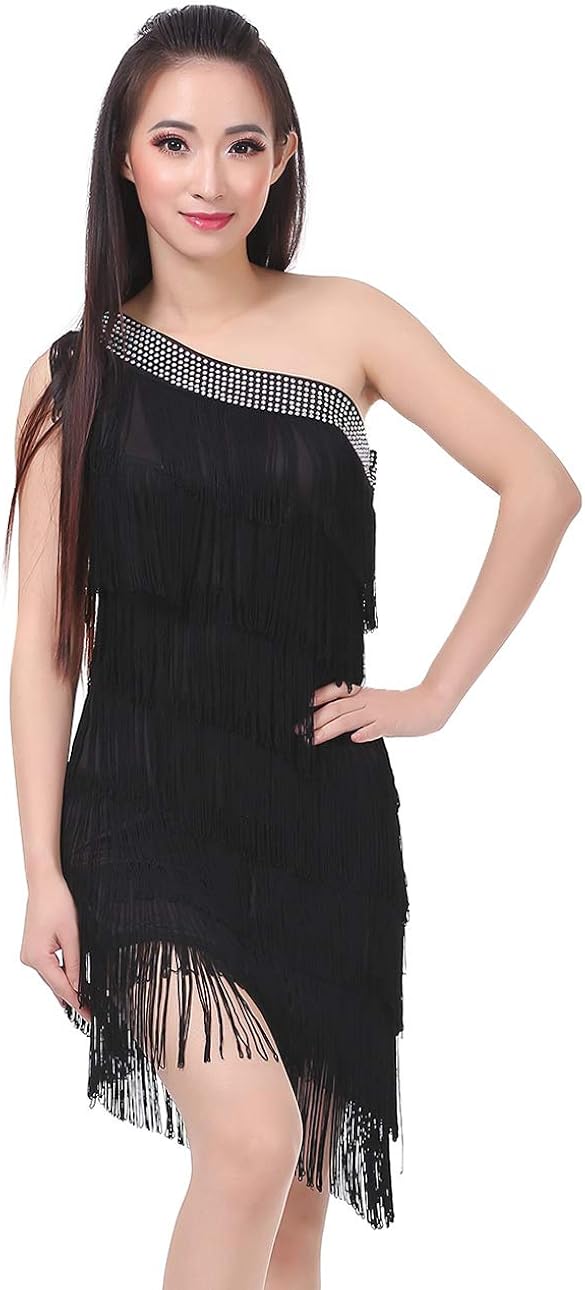 Women Sexy Latin Dance Dress Sparkling Sequins Tassels 1920s Vintage Flapper Dress Great Gatsby Party Costumes Silver: Clothing