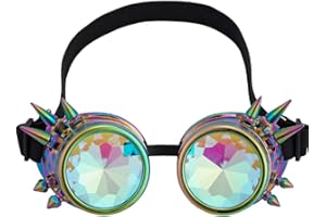 OMGREAT Kaleidoscope Goggles for Raves Trippy Psychedelic Steampunk Glasses with Rainbow Prism Diffraction Crystal Lenses