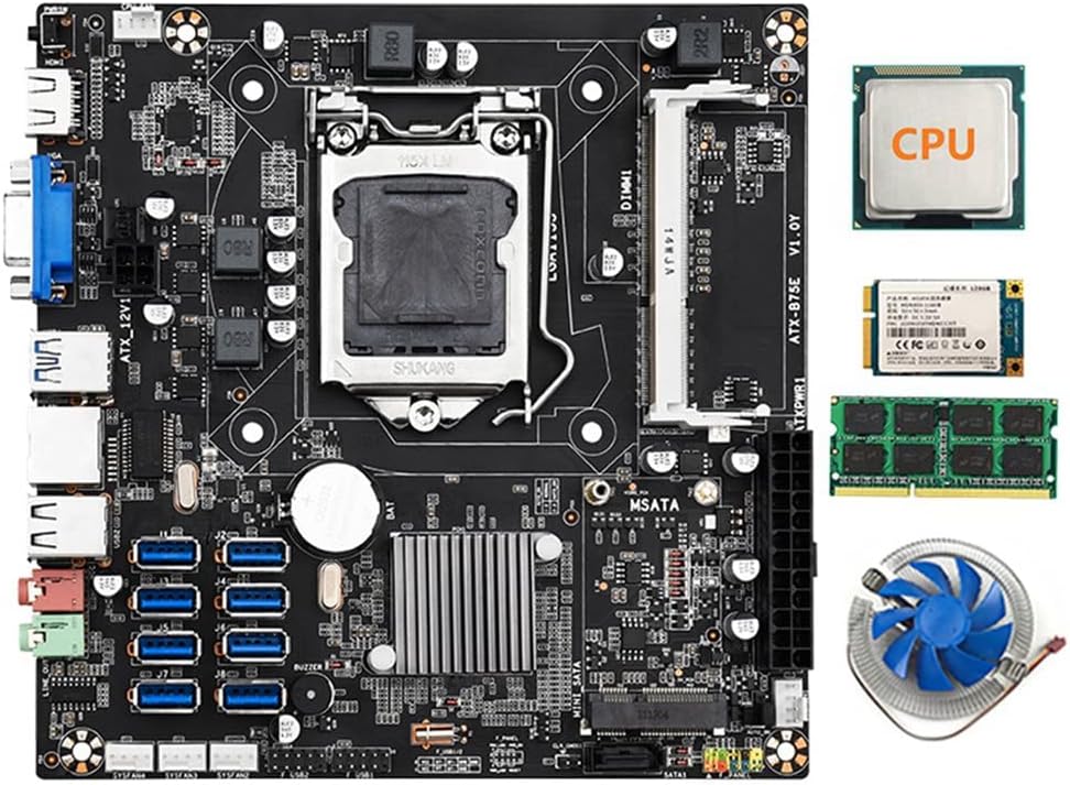 Lodokdre B75E 8 Card Mining Motherboard CPU Fan 8GB DDR3 RAM 128GB SSD USB 3.0