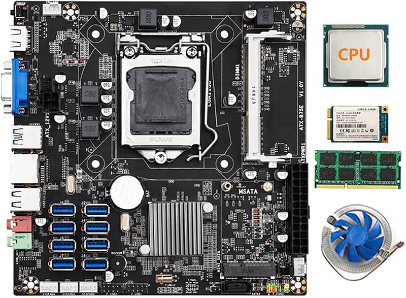 Lodokdre B75E 8 Card Mining Motherboard CPU Fan 8GB DDR3 RAM 128GB SSD USB 3.0