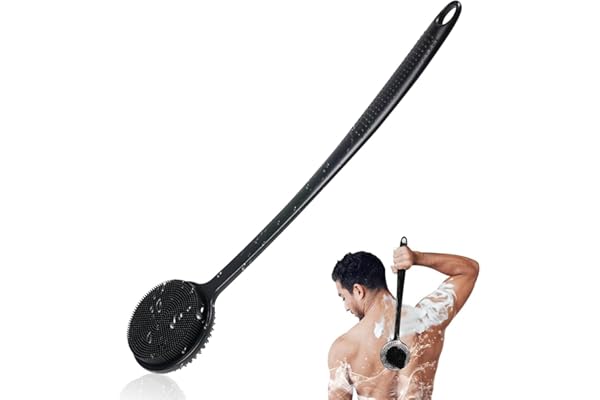 VWMYQ Silicone Back Scrubber for Shower, 17in Lengthen Long Handle Body Brush, Double Sided Shower Brush for Shower Exfoliati
